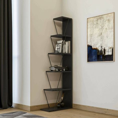 Dmora - Libreria Erminia, Scaffale da ufficio, Mobile portalibri, Biblioteca, 50x22h150 cm, Antracite e Nero (1/4)