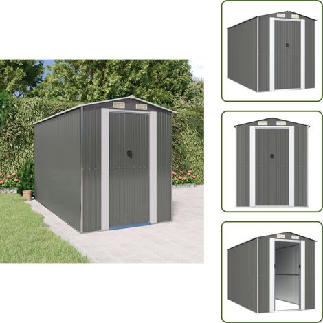 Geräteschuppen Hellgrau 192x357x223 cm Verzinkter Stahl - Gartenschuppen - Gerätehaus - Werkzeuglager - Außenaufbewahrung - Gartenbedarf (1/5)