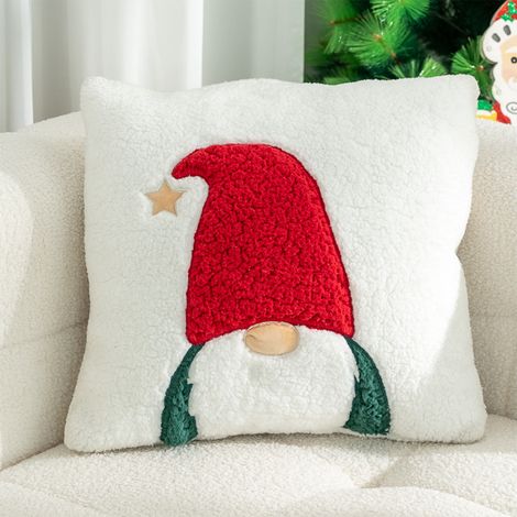 Coussin Décoratif Noël - Gnome Sans Visage Brodé - Molleton Doux 45 x 45 cm - Pour Canapé Chambre Salon - 1 Pièce (1/5)