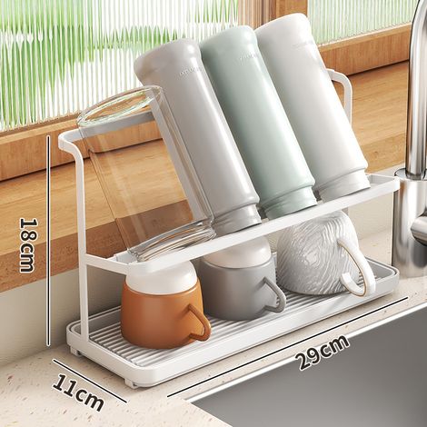 2-stufige Tassen- und Mug-Ablage – Wandhängender japanischer Stil mit Schrägneigung, kompaktes und elegantes Design in weiß, ideal für Küche, Wohnzimmer oder Büro