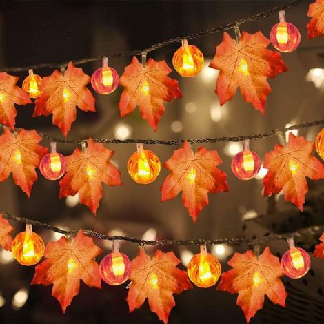 3er-Pack Thanksgiving-Kürbislichter, Dekorationen aus Ahorn, Herbstlichterkette, Thanksgiving-Herbstlichter, 3 m ft, 20 LED, wasserdicht, batteriebetrieben, Herbstgirlande für drinnen, zu Hause, drauß (1/5)