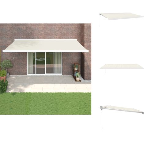 Markise Einziehbar Creme 5x3 m Stoff und Aluminium - Sonnensegel - Markise - Gartensonnenblende - Außenmarkise - Terrassenüberdachung (1/5)