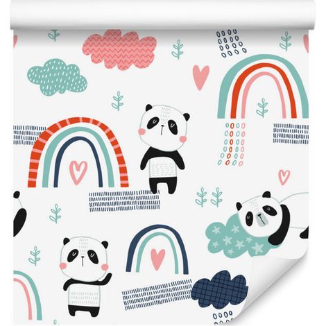 Papier peint panda avec arc-en-ciel en arrière-plan pour le salon et la chambre 50x1000 cm (1/5)