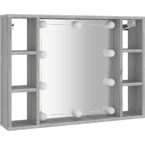 Armario con espejo e iluminación LED 76 x 15 x 55 cm gris 020006678 (1/5)