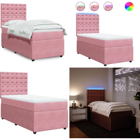 vidaXL Sommier à lattes de lit avec matelas Rose 90x190 cm Velours (1/5)
