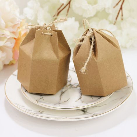 Boîte Cadeau Hexagonale en Papier Kraft Marron, Lot de 50, Emballage Exquis pour Mariage, Anniversaire, Baby Shower (1/5)