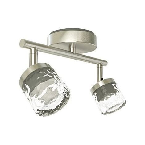 Plafonnier barre 2 spots LED 2X5.3W nickel brossé orientable L224mm + verre 3000K 345lm 230V IP20 SMAAL Light Topps LT23187