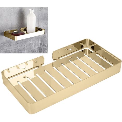 Jabonera de baño, soporte para jabón de ducha, soporte para champú de ducha, soporte de jabón de acero inoxidable para baño y cocina (dorado). (1/5)