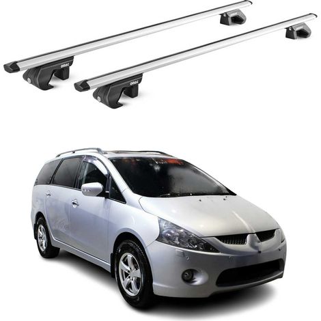 OMAC Dachträger Aluminium TÜV geprüft für Mitsubishi Grandis 2003-2011 – Für Standard Dachreling – T Nut – Max 90 kg – 2 Schlösser Silber (1/5)