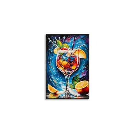 Impression sur toile, style cocktail, laquée, avec cadre -b- 62x3,5 x92 (1/5)
