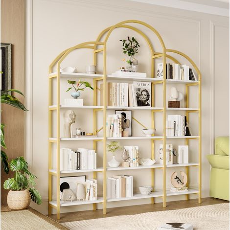 5-stöckiges Aufbewahrungsregal 170 x 26 x 190 cm aus Metall und MDF, Weiß und Gold HAVRYA (1/5)