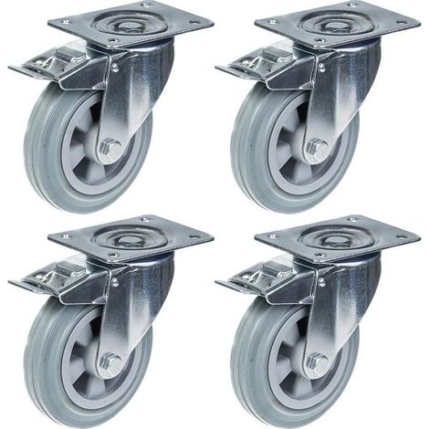 Ruedas giratorias - 160mm - Goma gris - Paquete de 4 - Freno incluido