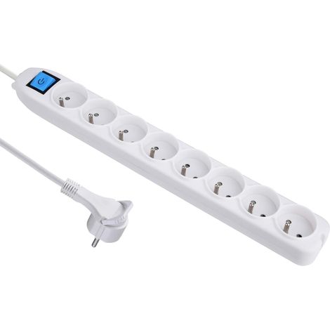 Multiprise 8 Prises avec interrupteur - câble 1,5 m - fiche plate Blanc (1/5)