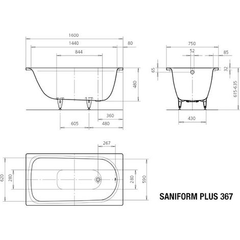KALDEWEI 113800011001 BW SANIFORM PLUS Mod.367, 1600 x 750