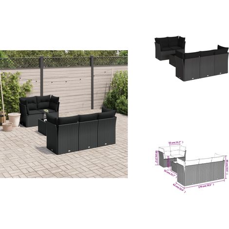 6-tlg. Garten-Sofagarnitur mit Kissen Schwarz Poly Rattan - Gartensorte - Outdoor Möbel - Gartenlounge - Lounge Set - Esstischset (1/3)