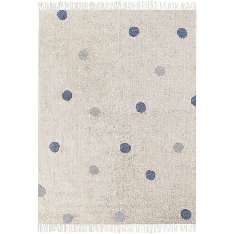 Tapis Chambre Enfant Espace de Jeu 140 x 200 cm Motif à Pois en Coton Beige et Gris Dardere (1/5)
