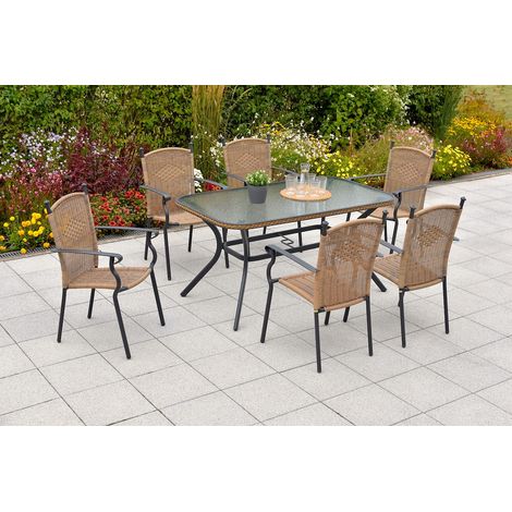 Roma Set 7tlg 6 Sessel Tisch 150x85cm Alu/Kunststoff