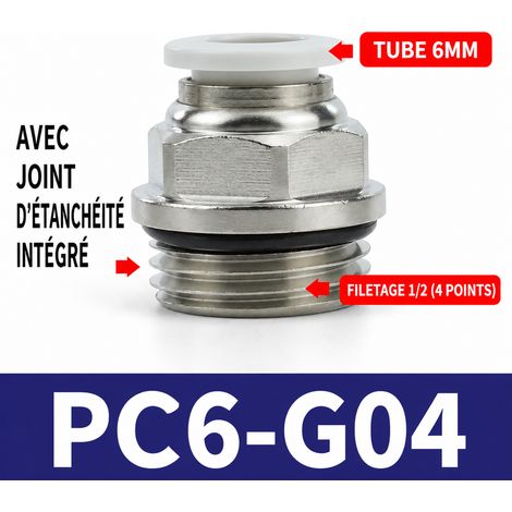 Raccord pneumatique rapide droit PC6-G04 blanc tube 6 mm filetage G 1/2 pc6-g04 blanc 6mm 1 26 g – Livraison gratuite