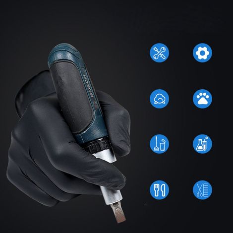 Lot de 100 gants en nitrile haute élasticité et épais pour inspection et examen, protection des mains, taille moyenne, noir. (1/5)