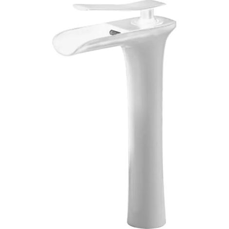 Robinet de lavabo de luxe en laiton, montage sur plan, mitigeur à poignée unique, eau chaude et froide, blanc (1/4)