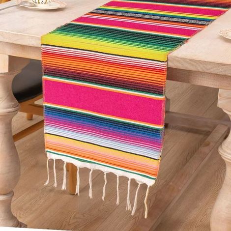 Chemin de table de style mexicain de 108 x 14 pouces, grande décoration pour une fête mexicaine, chemin de table en pur coton (1/5)