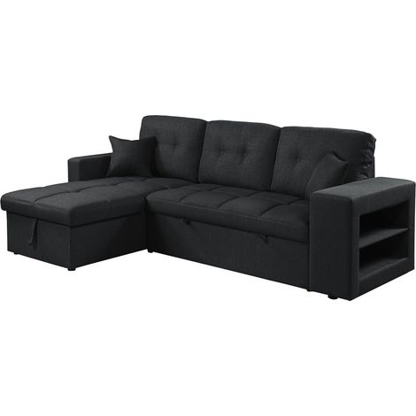 Ecksofa, umbaubar/wendebar, Stoff, Bubble-Stil, "Axel", 3-Sitzer, Schwarz (1/5)