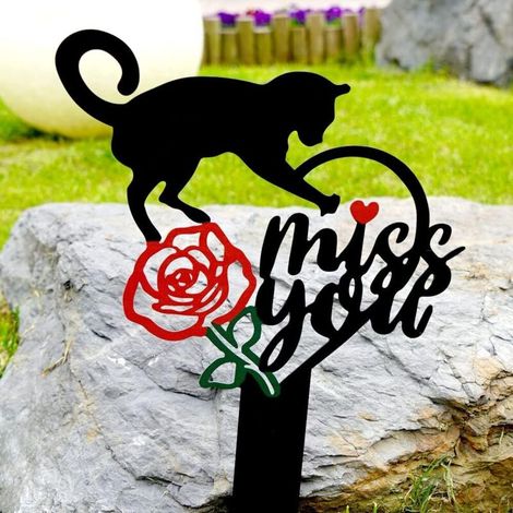 Plaque commémorative en métal pour animaux de compagnie, panneau commémoratif pour chat, panneau « Tu me manques », piquet funéraire pour cimetière (1/5)