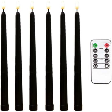 Green Mobility-6 Pièces Séries Bougies Coniques Noires Sans Flamme Scintillantes avec Minuterie à Distance à 10 Touches, Bougies de Fenêtre de Chandeliers à Led à Piles (1/5)