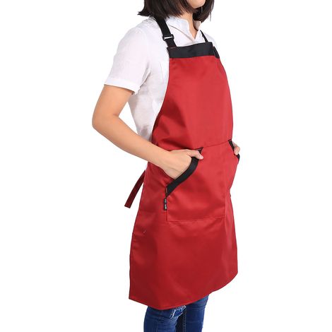 Praktische Schürze für Küche, Haushalt, Restaurant, Koch – Rot – für Damen und Herren – Kochschürze (1/5)