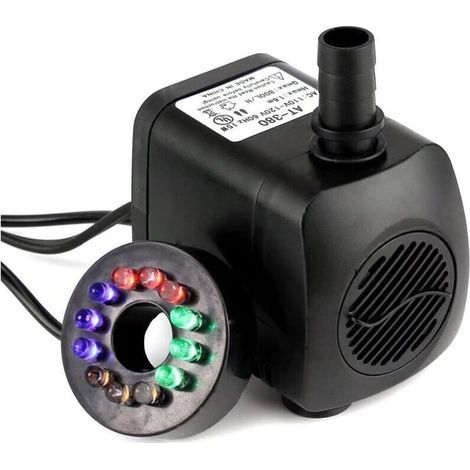 Pompe à eau submersible 15 W 700 L/h avec 12 lumières LED colorées pour fontaine, piscine, jardin, aquarium. (1/5)