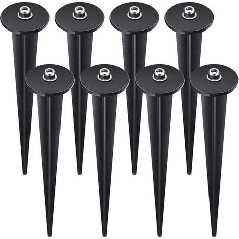 Lot de 8 piquets métalliques de remplacement pour lampes solaires LED extérieures, avec 8 vis hexagonales, 16 cm, noir (1/5)