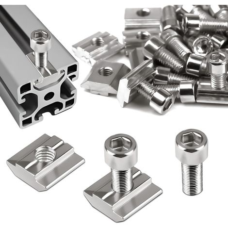 Lot de 60 Écrous et Vis M6 - 30 Rails à Rainure en T Type B et 30 Vis Coulissants en Acier au Carbone pour Profilé en Aluminium, Fente d'Extrusion (1/5)