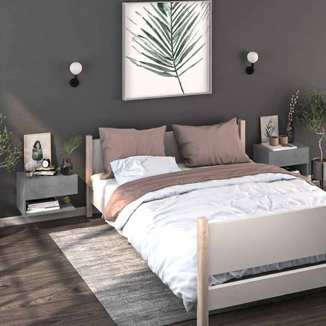 vidaXL Mesitas de noche de pared 2 unidades color gris hormigón (1/5)
