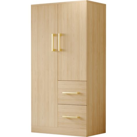 Armoire 70 x 40 x 135 cm à double porte avec tiroirs, bois naturel, MODENUIT (1/5)