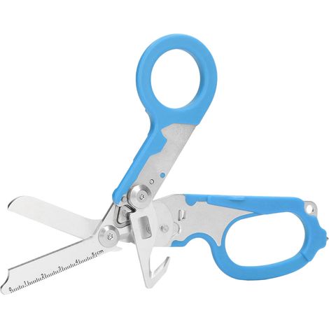 Ciseaux pliants en acier inoxydable avec échelle transparente, coupe-vent, outil de coupe et de clé pour l'extérieur, bleu (1/5)