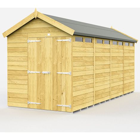 6 x 16 Feet Apex Security Shed - Double Door - Wood - L472 x W175 x H217 cm