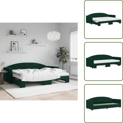 The Living Store Tagesbett Ausziehbar mit Matratzen Dunkelgrün 80x200 cm Samt - Schlafsofa (1/5)
