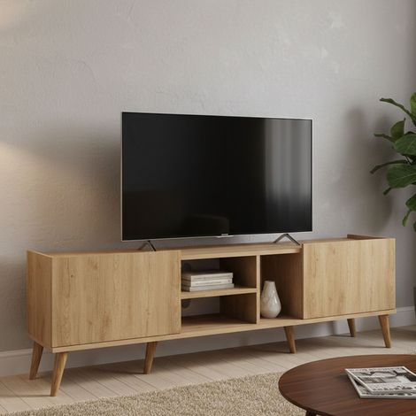 Mobile Porta tv Alberona, un Ripiano, 2 Ante, 3 Vani, 180x34x52h cm Marrone Quercia (1/4)