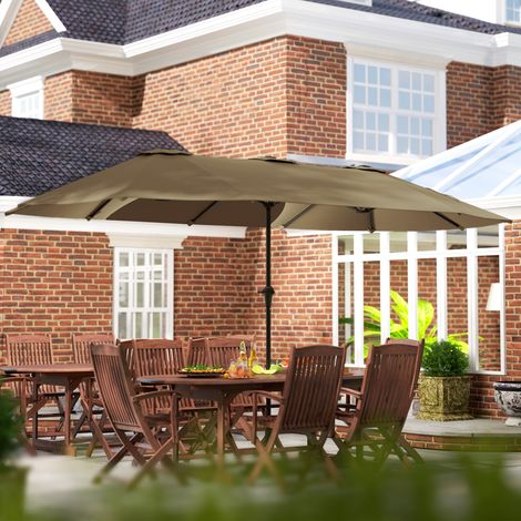 Doppelsonnenschirm 4 x 2,2 m, Terrassen- und Gartensonnenschirm mit Handkurbel, wasserdicht und UV30+-Schutz, Kaffeebraun