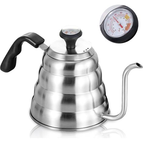 1 Bouilloire col de cygne,Acier inoxydable,1200 ml,Thermomètre,Tous types cuisinières,Café et thé (1/5)