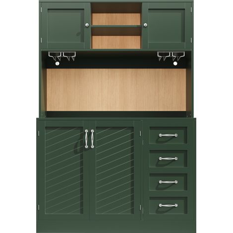 Hohe Buffet-Anrichte aus grünem MDF 120x40x188 cm mit LED, Glashalter und 4 Türen (1/5)
