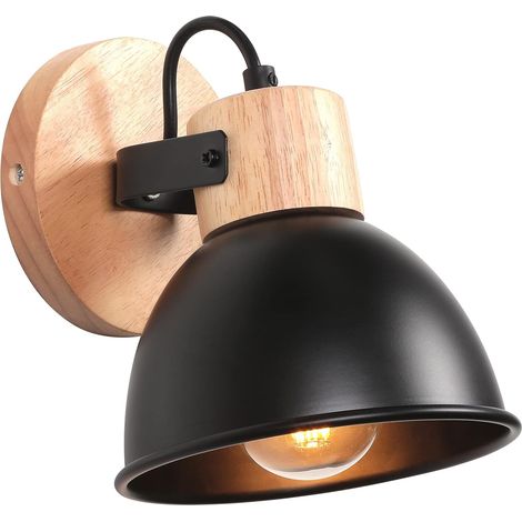 LED-Wandleuchte – 1 Stück – Holz und Eisen – Verstellbares Vintage-Design – Wohnzimmer, Schlafzimmer, Küche – Schwarz, 15 cm (1/5)
