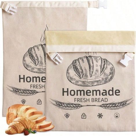 Zweierpack Bienenwachs-Brotbeutel, geeignet für selbstgebackenes Sauerteigbrot, wiederverwendbar, aus Bio-Leinen, 17 x 12,6 Zoll, Lebensmittelaufbewahrungsbeutel aus Stoff, gefriergeeignet.