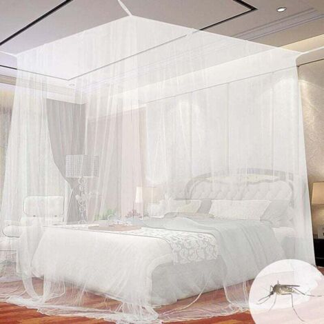 Moustiquaire de Lit Grand Carrée Extra Large Pour Intérieur et Extérieur Blanc 190 x 210 x 240 cm