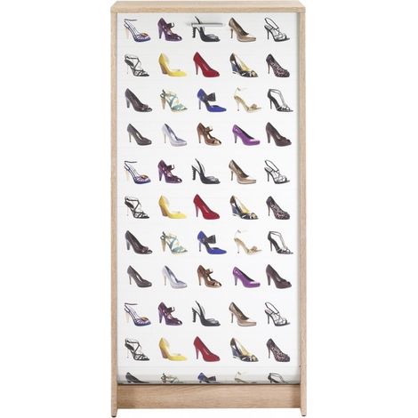 Meuble à chaussures chêne naturel rideau Chaussures 21 paires Shoot 58cm