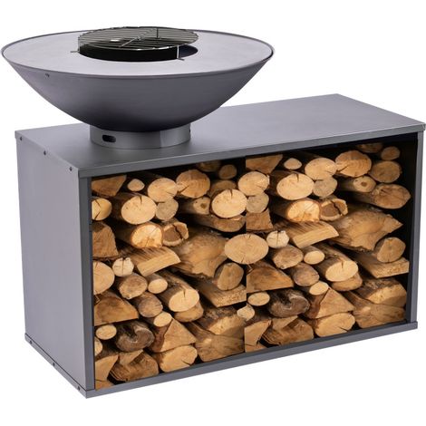 Braséro Onyx Noir 80 cm – Acier 4 mm – Cuve h23 x diam80 cm – Base 115 x 51 x h68 cm – Housse protection incluse – Redfire (1/5)