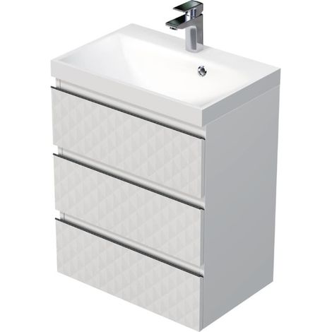 Cube Way 60x71x40 cm mueble de baño suspendido 3 cajones con lavabo de mármol fundido, blanco mate (CUBE3D603ZB) (1/2)