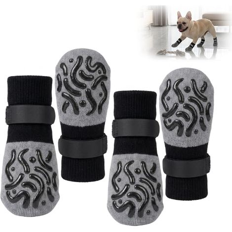 Chaussettes Antidérapantes pour Chien 2 Paires, Protège-Pattes Réglables avec Motifs en Silicone, Confortables et Élastiques pour Petits Chiens et Chats, Protection Sol et Mobilité (1/5)