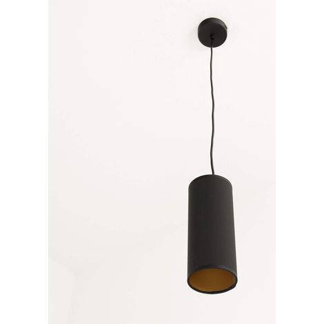 Pendelleuchte Ø 8,5 cm E14 Schwarz Stoff Metall Retro Hängelampe