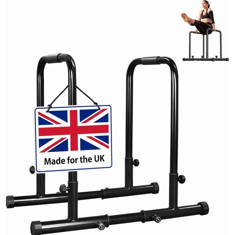 Relaxdays Dip Bars, up to 150 kg, adjustable height, non-slip grips, calisthenics, steel, black (1/5)